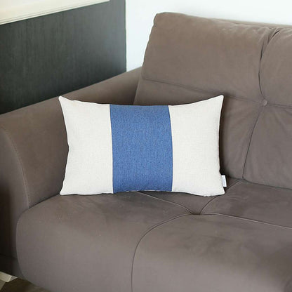 12" X 20" Blue and White Striped Lumbar Throw Pillow-5