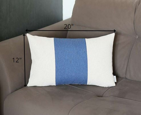 12" X 20" Blue and White Striped Lumbar Throw Pillow-4