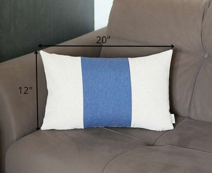 12" X 20" Blue and White Striped Lumbar Throw Pillow-4