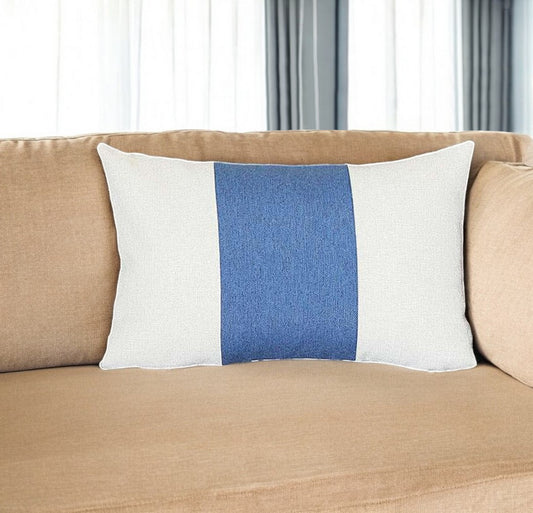 12" X 20" Blue and White Striped Lumbar Throw Pillow-0