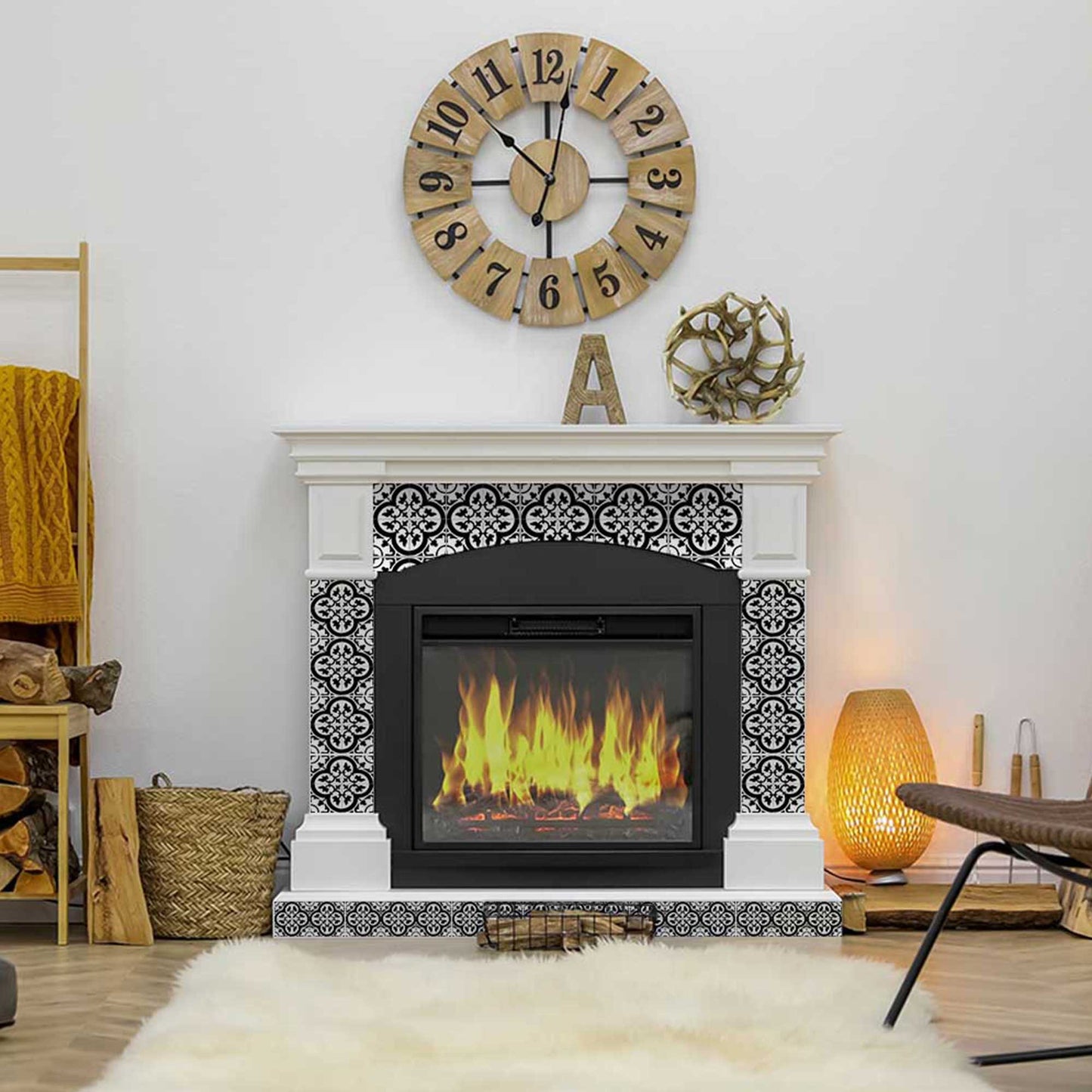 6" X 6" Black and White Roka Peel and Stick Removable Tiles-6