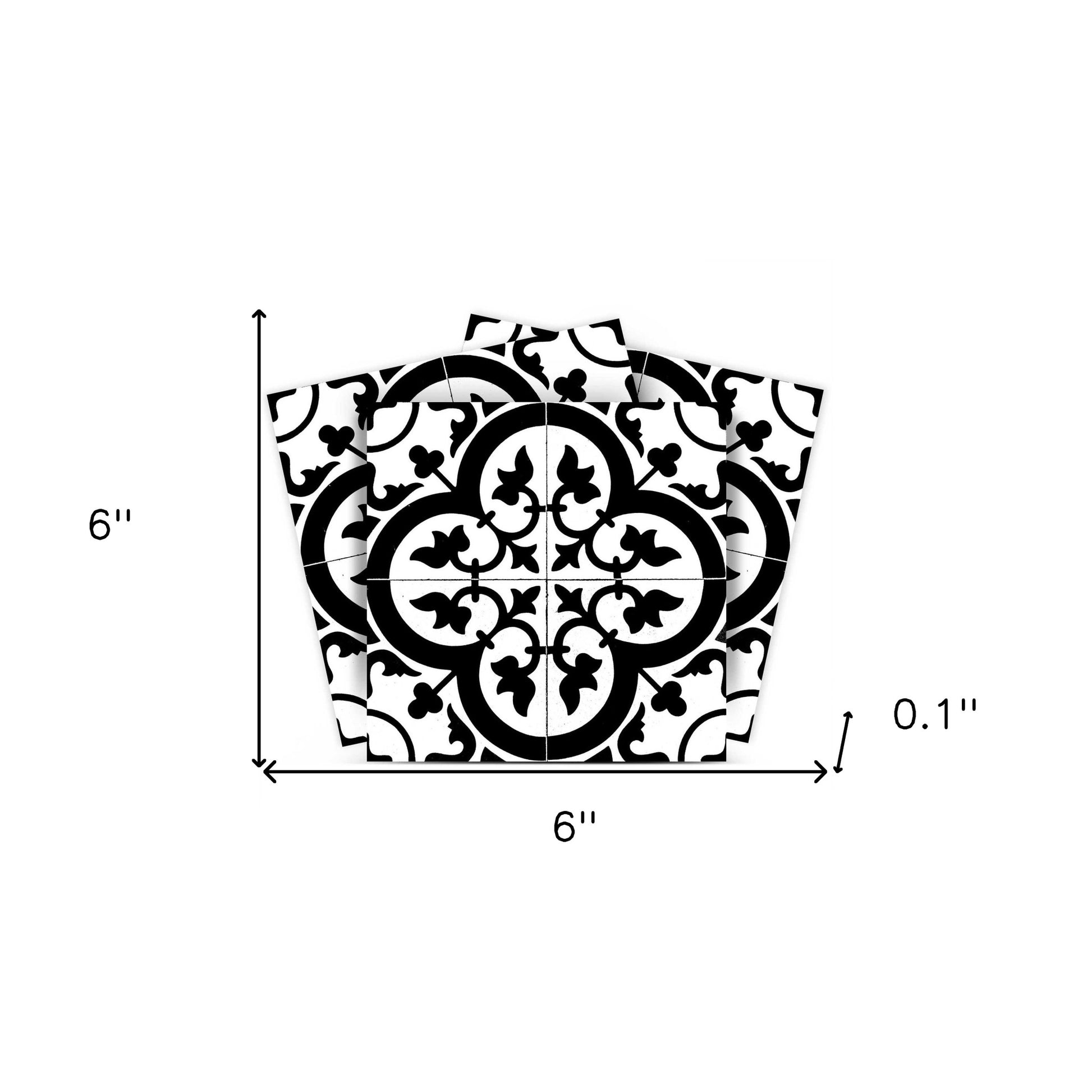 6" X 6" Black and White Roka Peel and Stick Removable Tiles-8