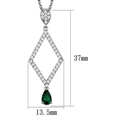 3W1026 - Rhodium Brass Chain Pendant with Synthetic Synthetic Glass in Emerald-1