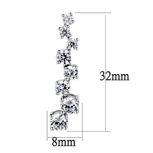 3W1352 - Rhodium Brass Earrings with AAA Grade CZ  in Clear-1
