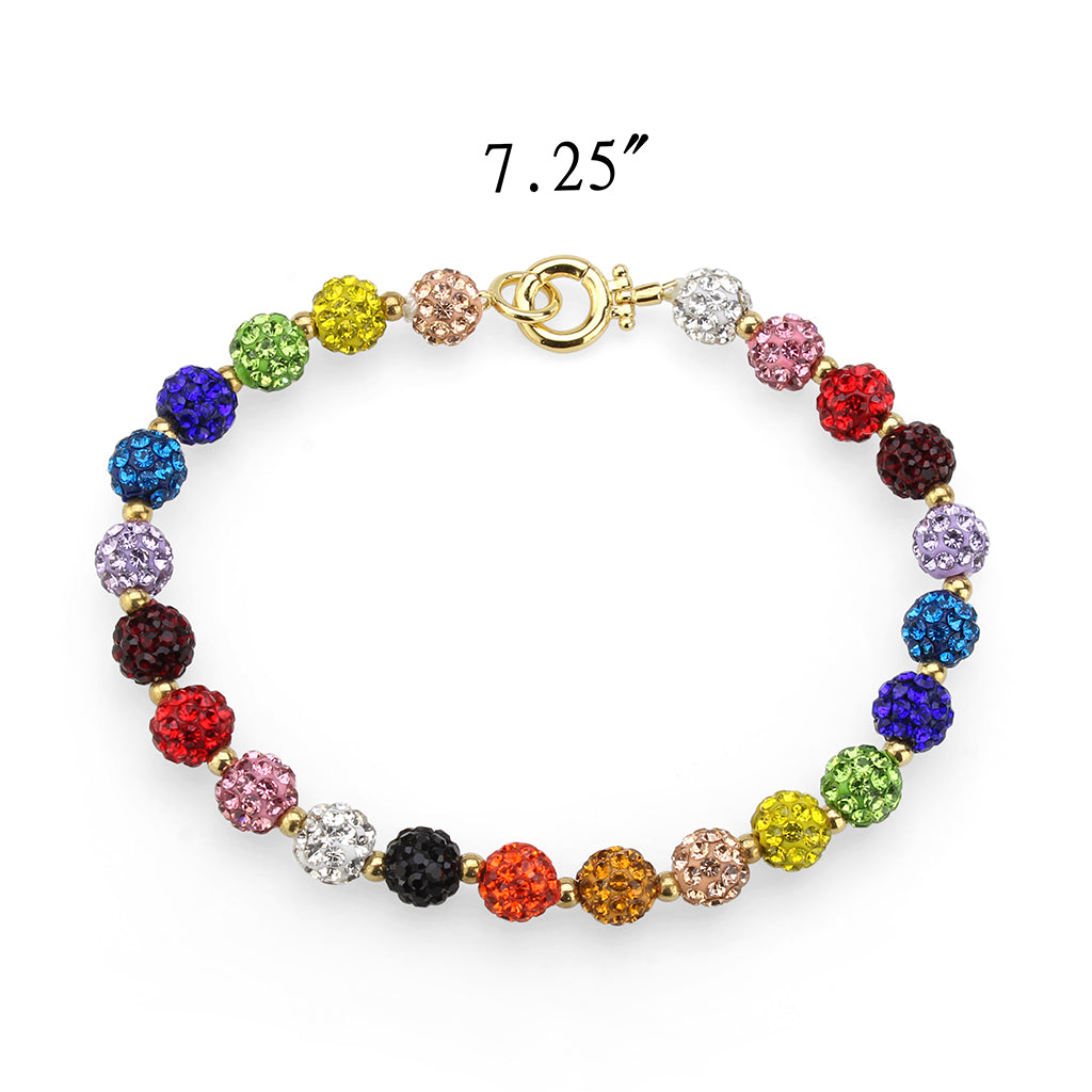 3W1796 - Gold Brass Bracelet with Top Grade Crystal in MultiColor-1