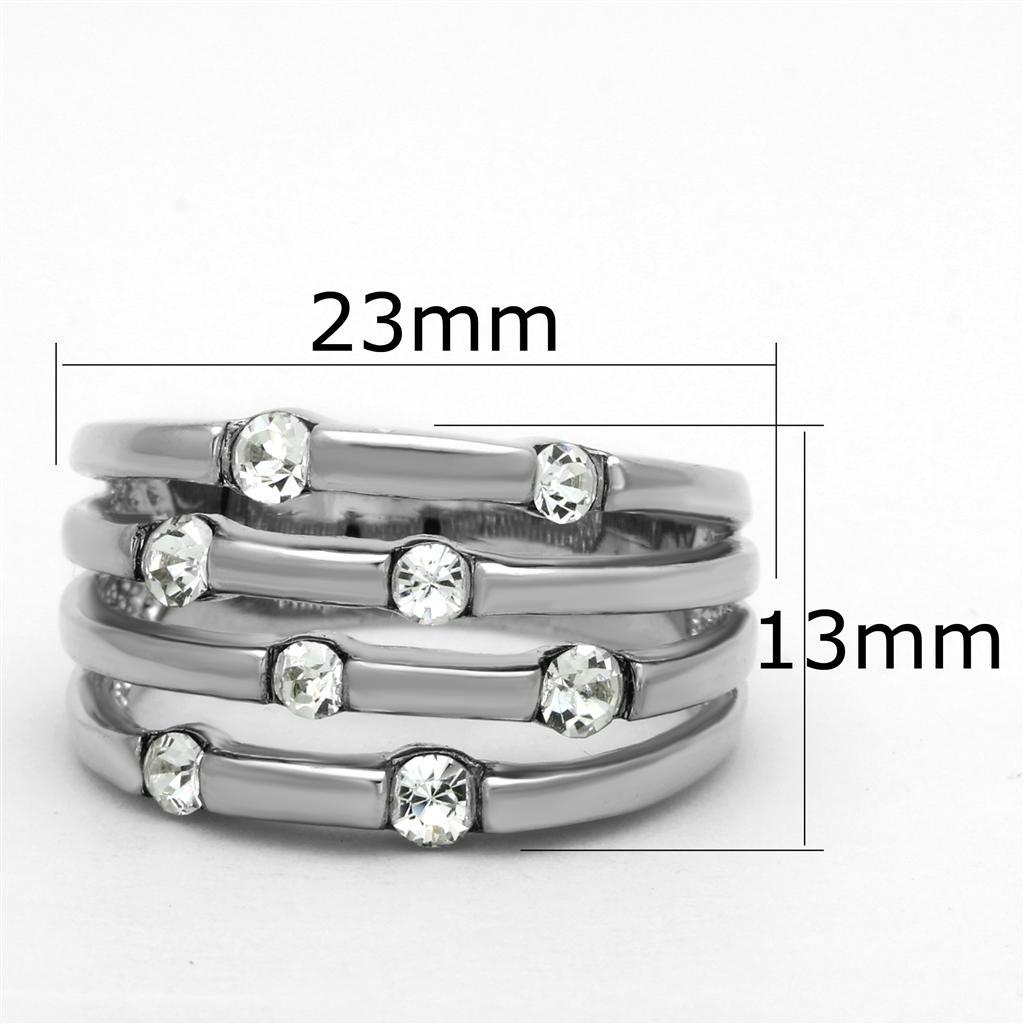 3W581 - Rhodium Brass Ring with Top Grade Crystal  in Clear-1