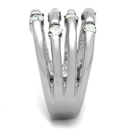 3W581 - Rhodium Brass Ring with Top Grade Crystal  in Clear-3