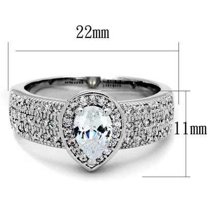 3W831 - Rhodium Brass Ring with AAA Grade CZ  in Clear-1
