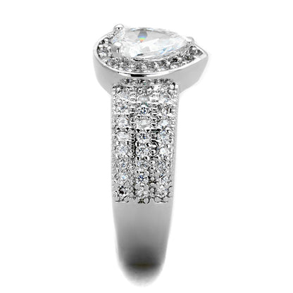 3W831 - Rhodium Brass Ring with AAA Grade CZ  in Clear-3