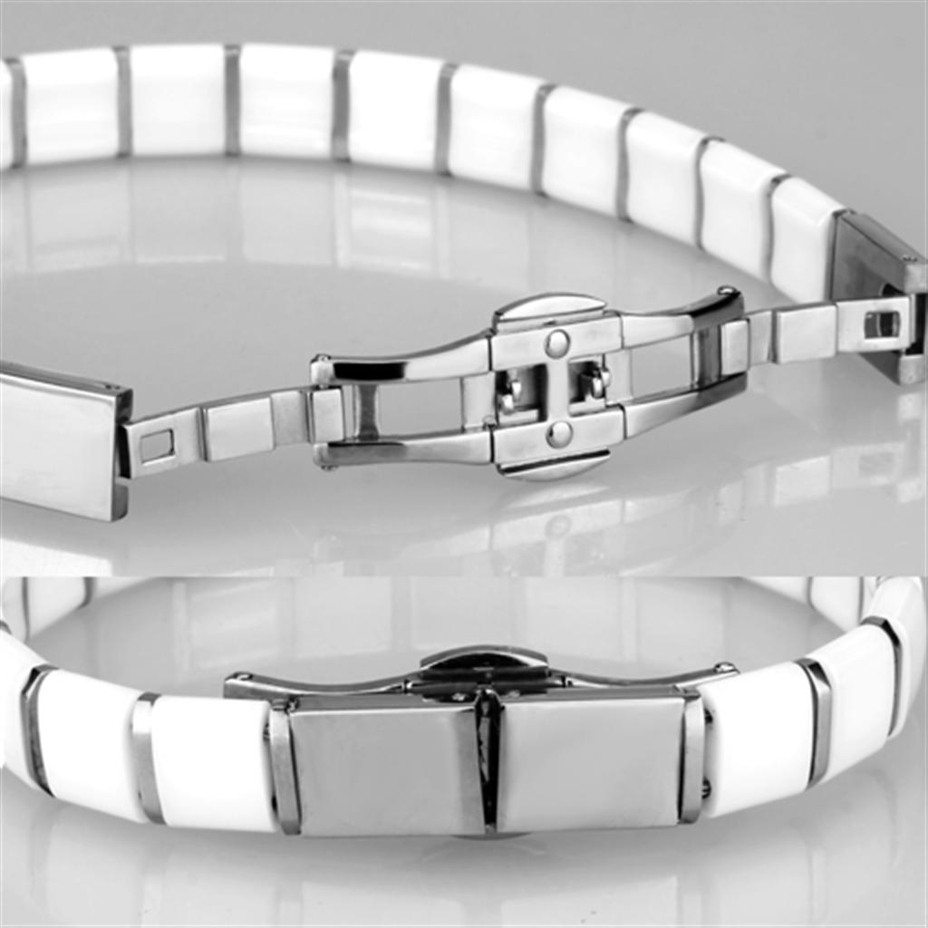 3W985 - High polished (no plating) Stainless Steel Bracelet with Ceramic  in White-3