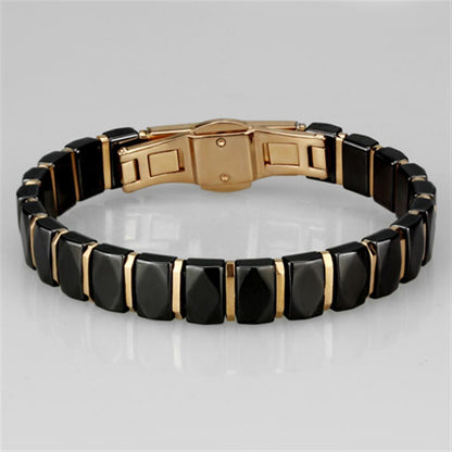 3W992 - IP Rose Gold(Ion Plating) Stainless Steel Bracelet with Ceramic  in Jet-3