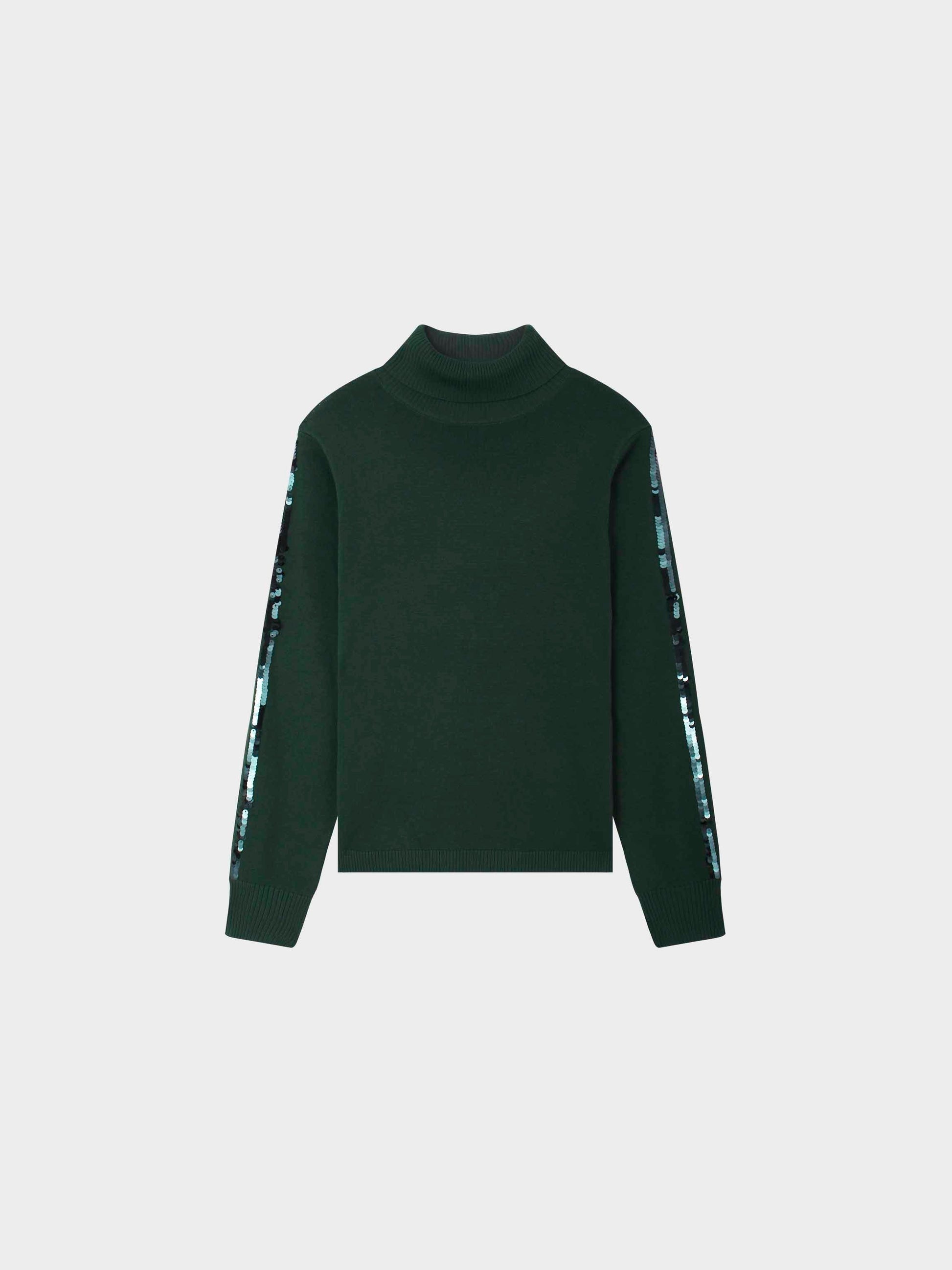 Sequin Trim Sweater-Green-1
