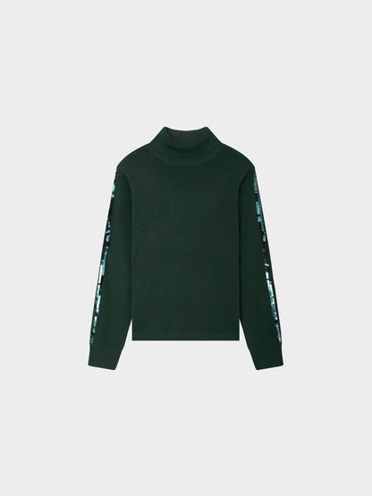 Sequin Trim Sweater-Green-1