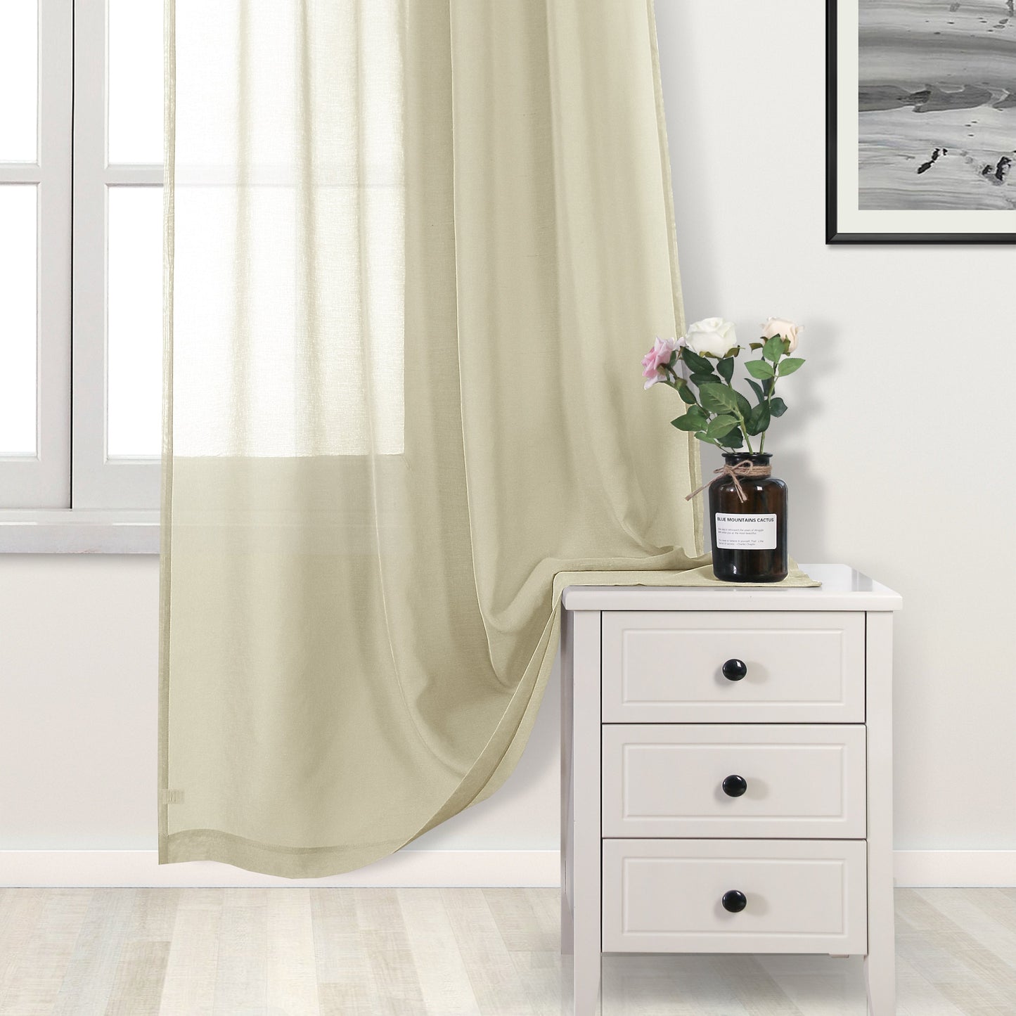 Custom Curtains: Faux Linen Sheer Curtains, Set of 2 Panels-2
