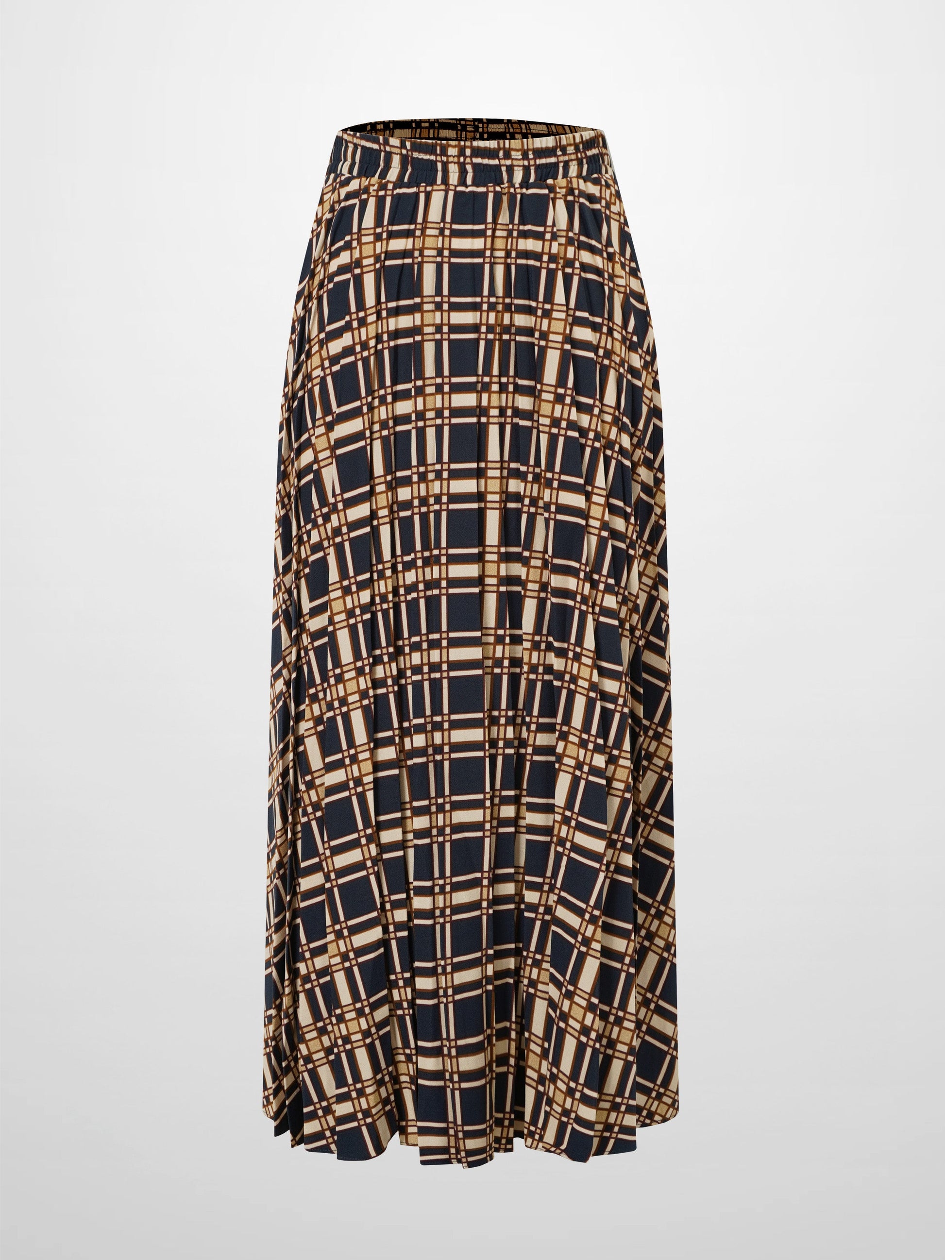 Covered Band Pleated Skirt-Navy Plaid-0