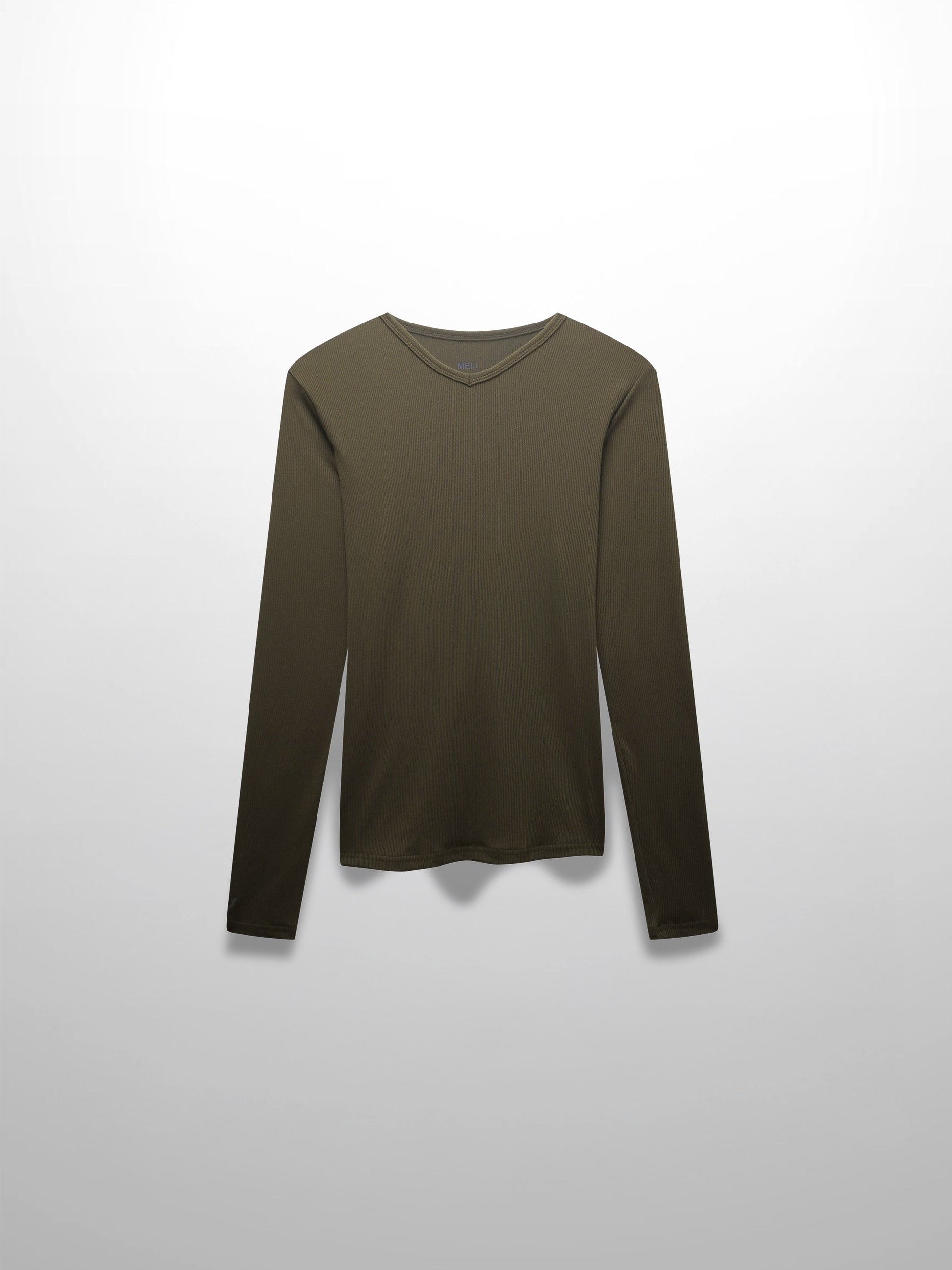 RIBBED HIGH V TEE LS-CHOCOLATE BROWN-0