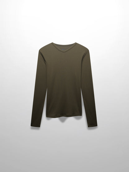 RIBBED HIGH V TEE LS-CHOCOLATE BROWN-0