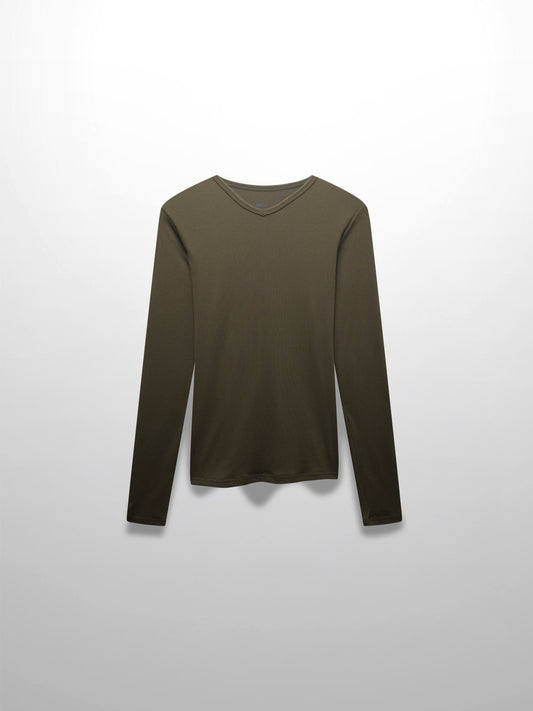 RIBBED HIGH V TEE LS-CHOCOLATE BROWN-0