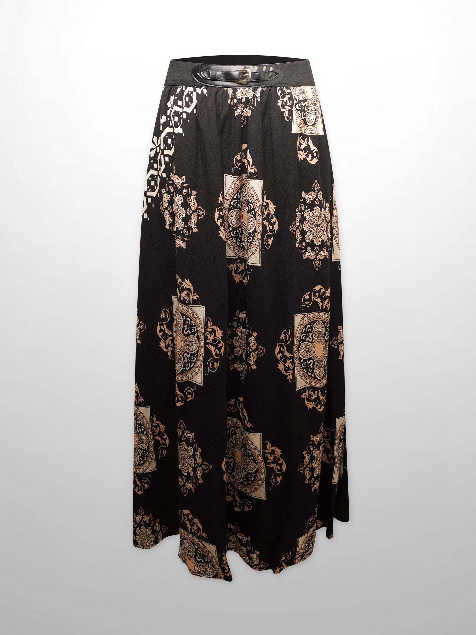 Leather Buckle Skirt-Black Medallion-1