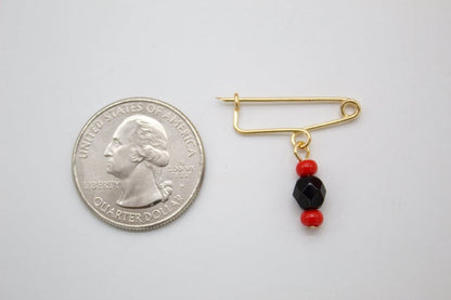 18K Gold Filled Azabache Red And Black Bead Pin-2