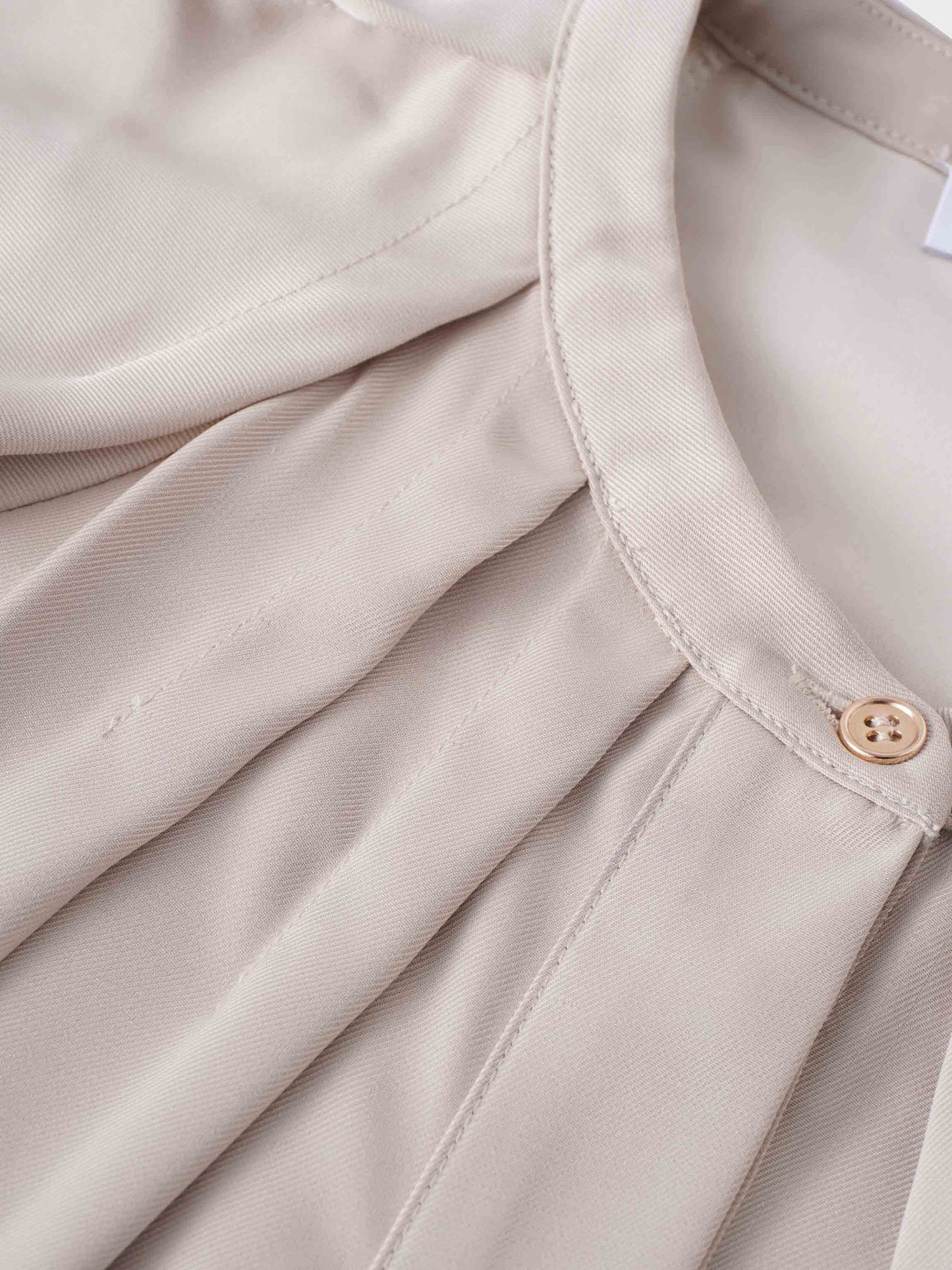 Pleat Neck Belted Dress-Ecru-4