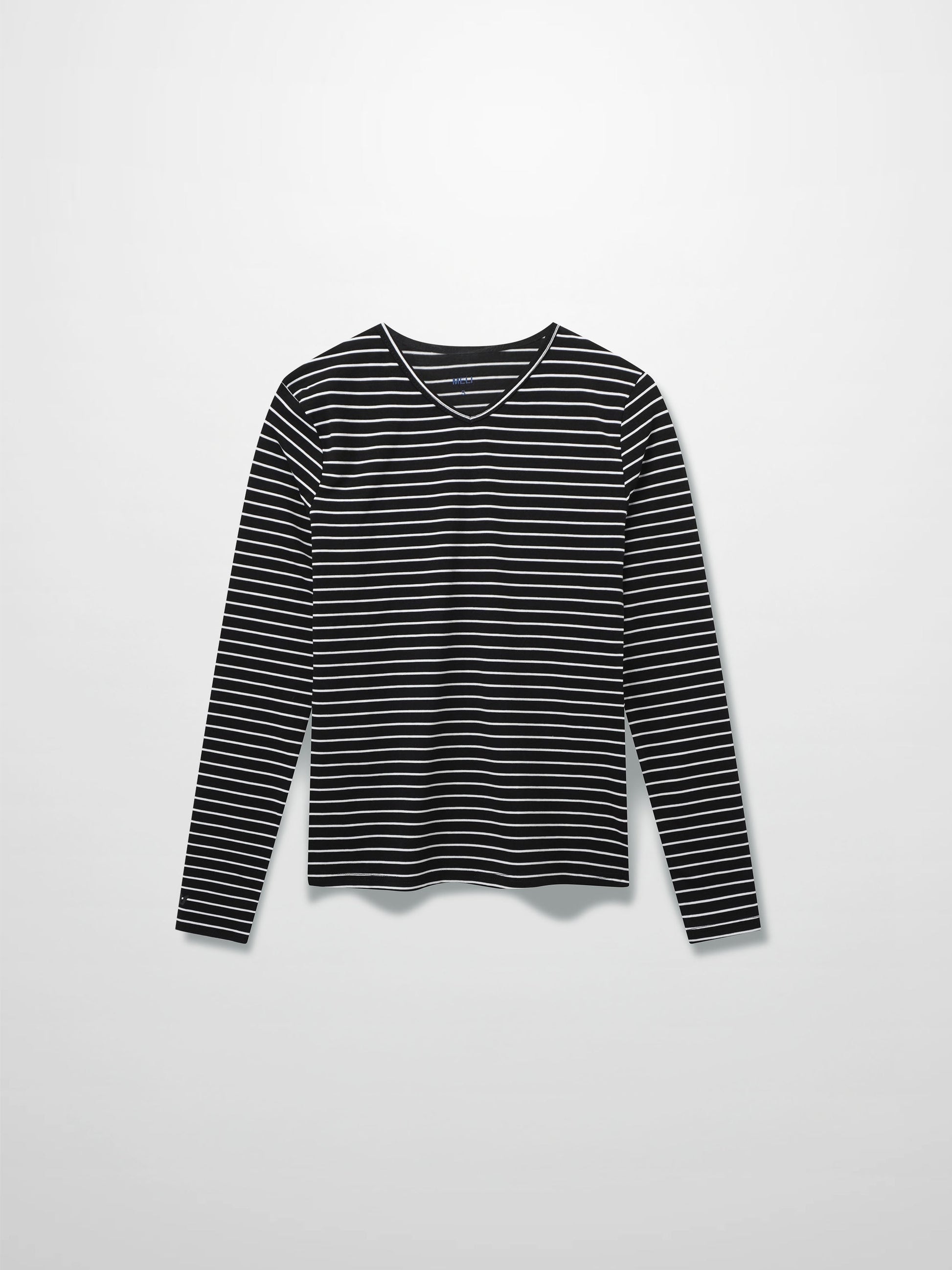 Flat Striped High V Long Sleeve-Black/White-0