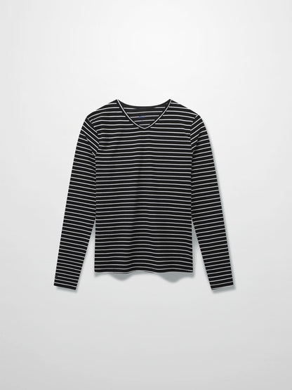 Flat Striped High V Long Sleeve-Black/White-0