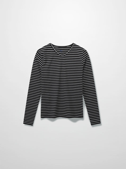 Flat Striped High V Long Sleeve-Black/White-0
