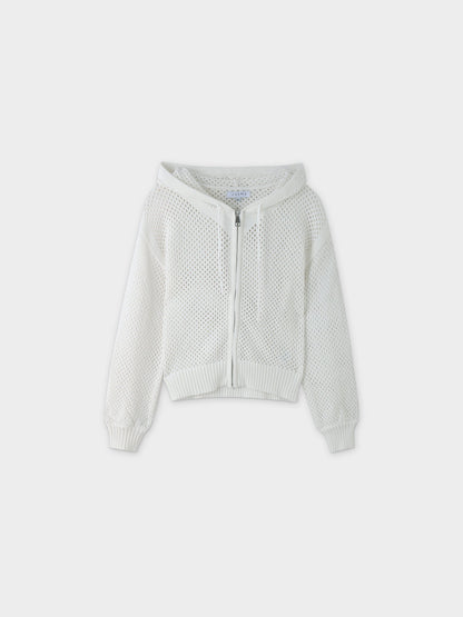 Zip Up Crochet Hoodie-White-1