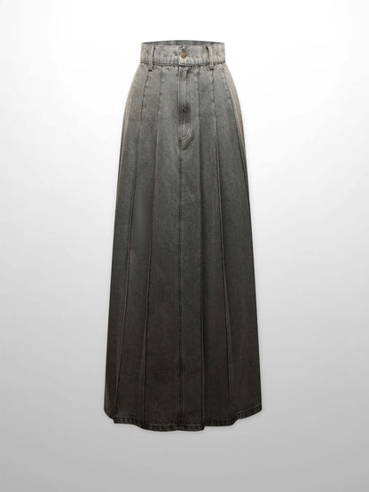 Stitched Pleated Skirt-Grey-1