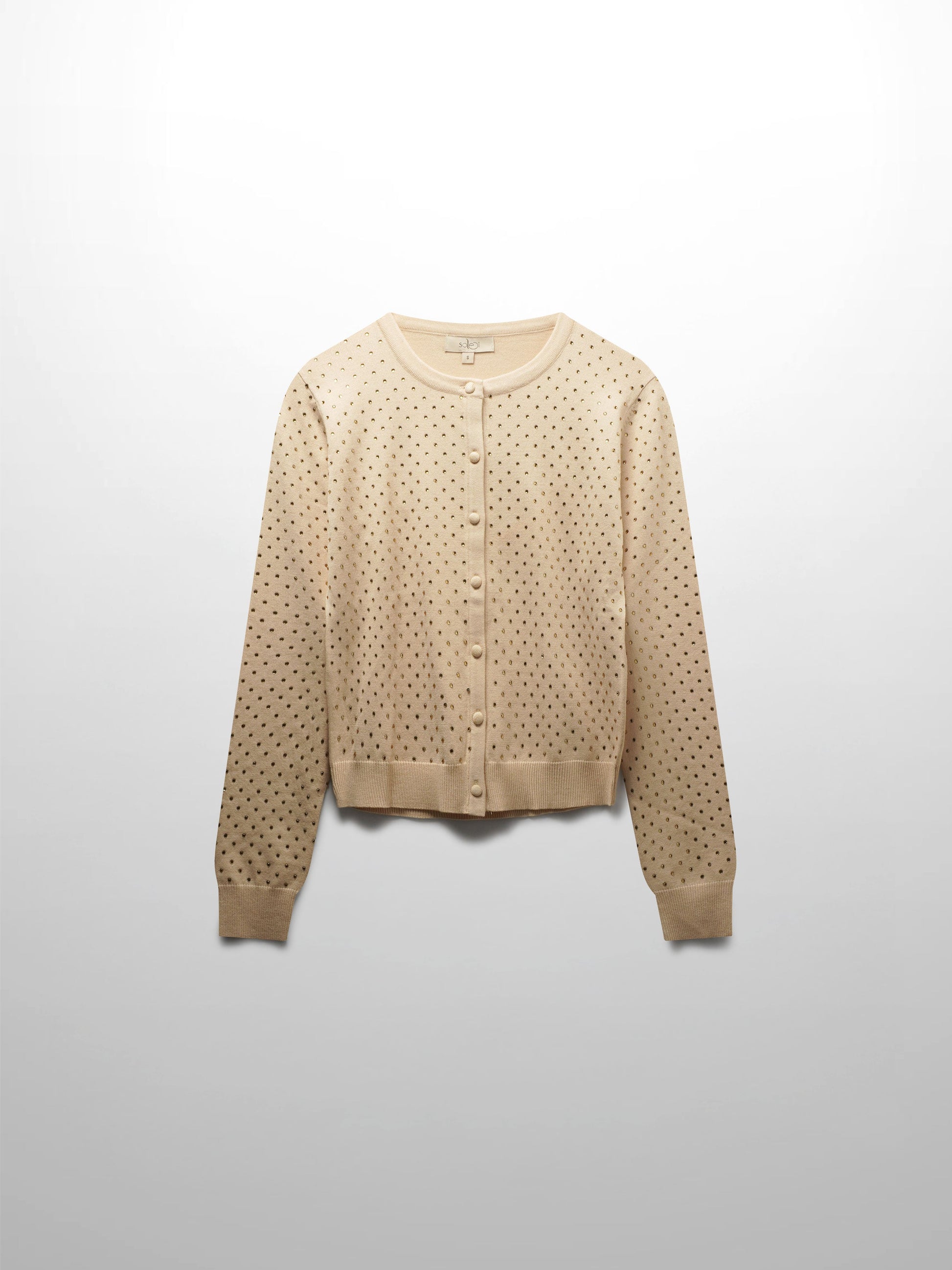 Stone Embellished Crew Cardigan-Vanilla-1