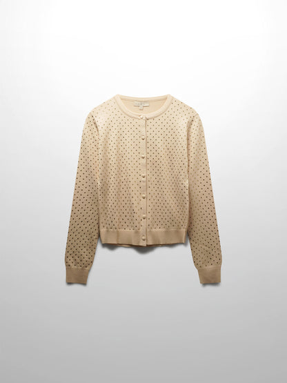 Stone Embellished Crew Cardigan-Vanilla-1