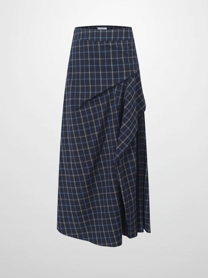 Gathered Overlay Skirt-Blue Plaid-0