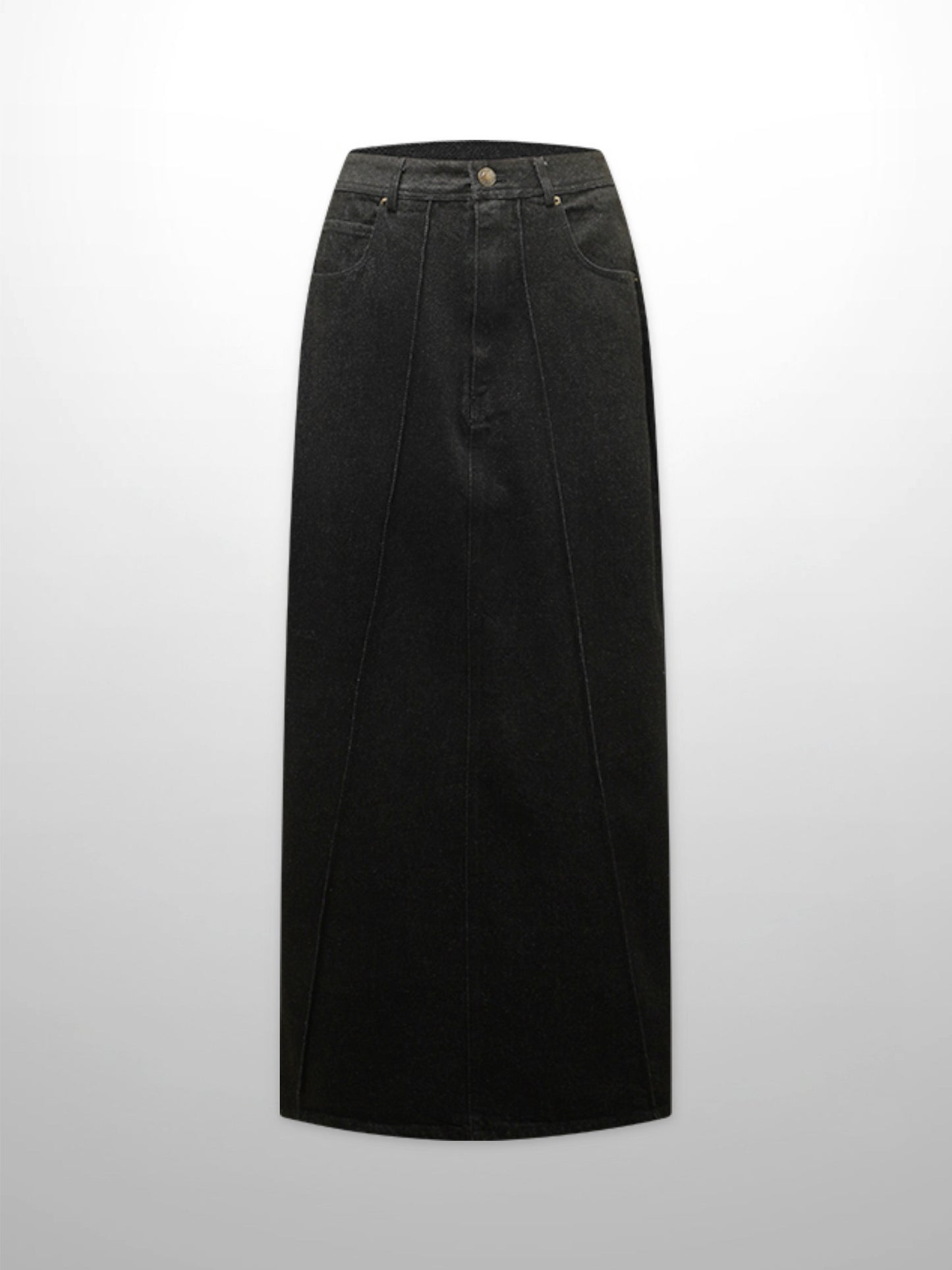 Denim Seamed Skirt-Black Wash-0