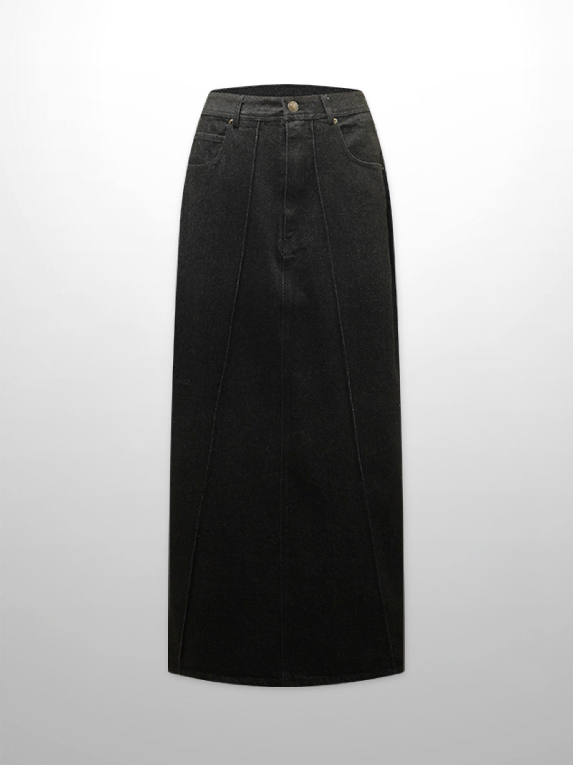 Denim Seamed Skirt-Black Wash-0