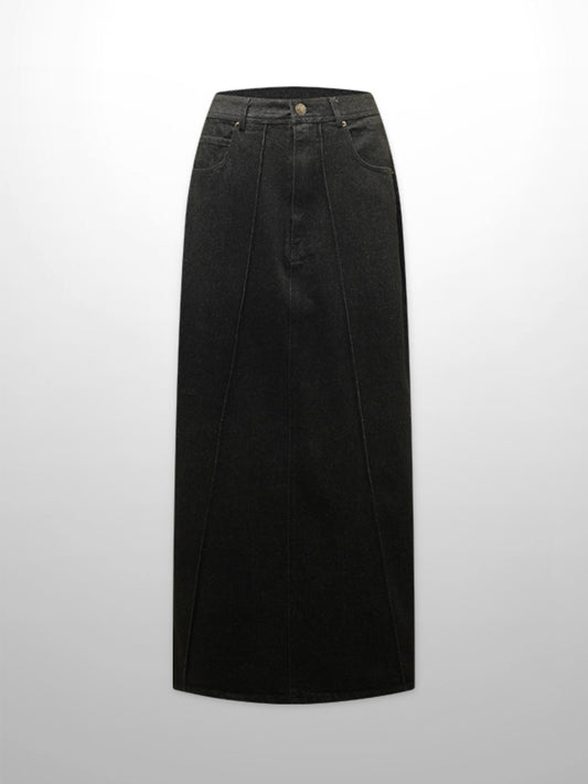 Denim Seamed Skirt-Black Wash-0