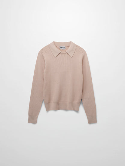 Waffle Collared Sweater-Blush-1
