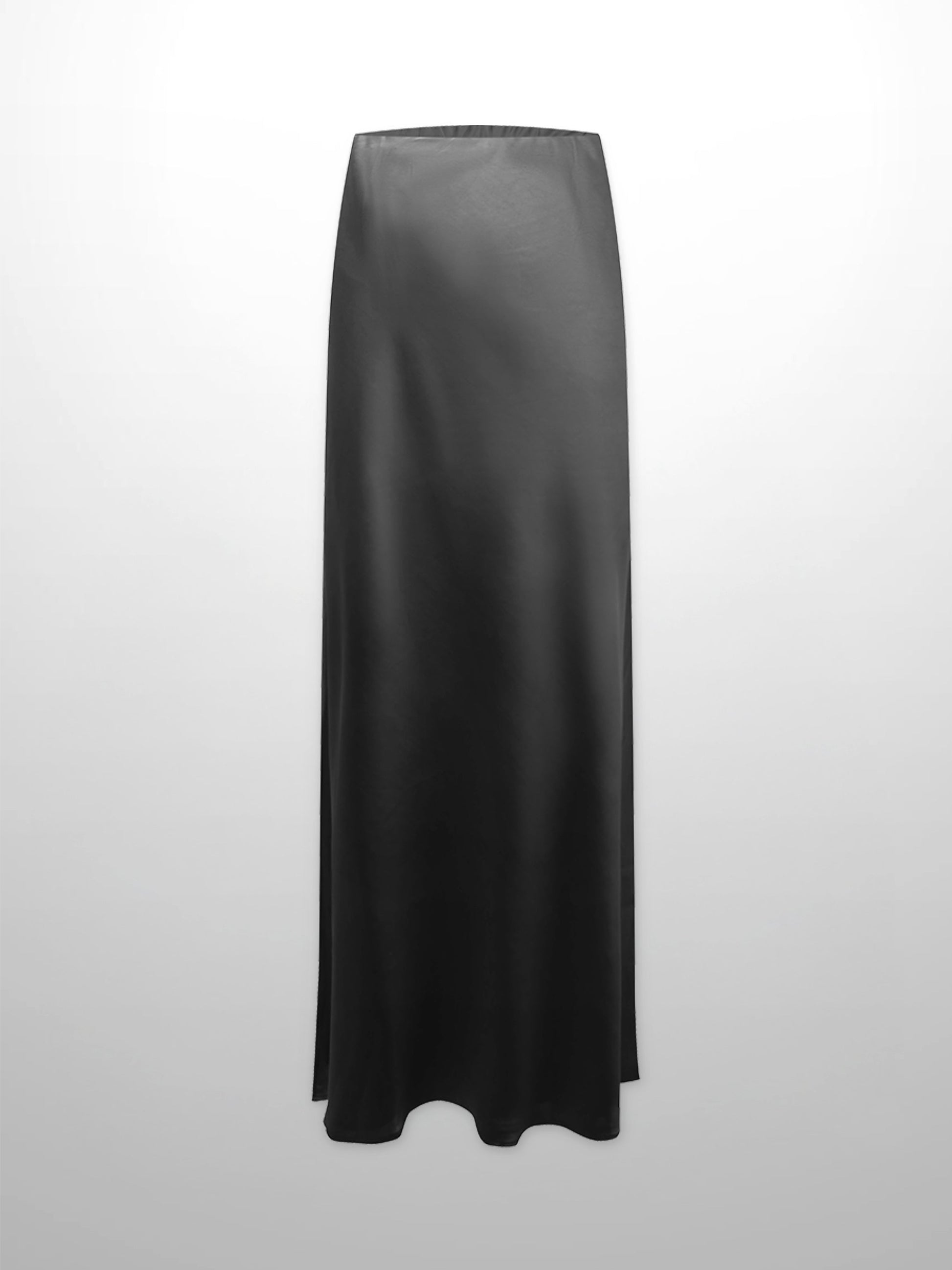 Faux Satin A-Line Skirt-Black-0