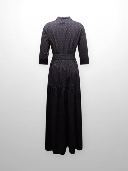 Printed Cotton Belted Shirtdress-Geometric-2