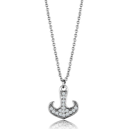 3W1035 - Rhodium Brass Chain Pendant with AAA Grade CZ  in Clear-0
