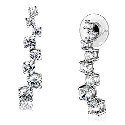 3W1352 - Rhodium Brass Earrings with AAA Grade CZ  in Clear-0
