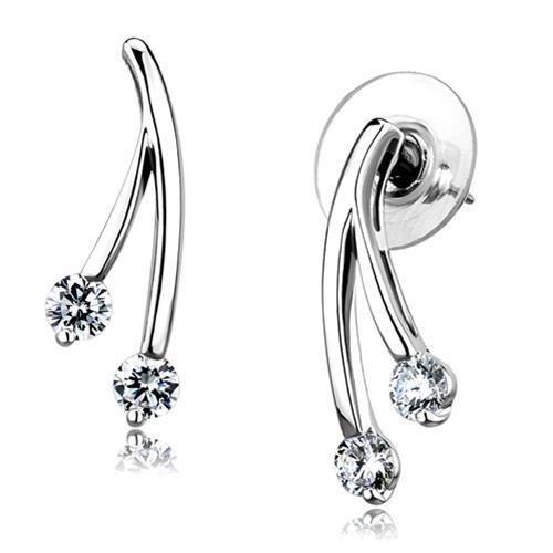 3W1356 - Rhodium Brass Earrings with AAA Grade CZ  in Clear-0