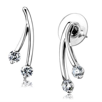 3W1356 - Rhodium Brass Earrings with AAA Grade CZ  in Clear-0