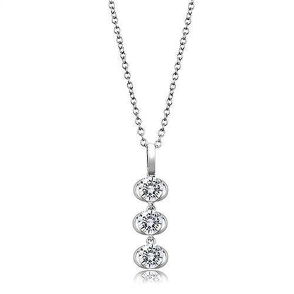3W1373 - Rhodium 925 Sterling Silver Chain Pendant with AAA Grade CZ  in Clear-0