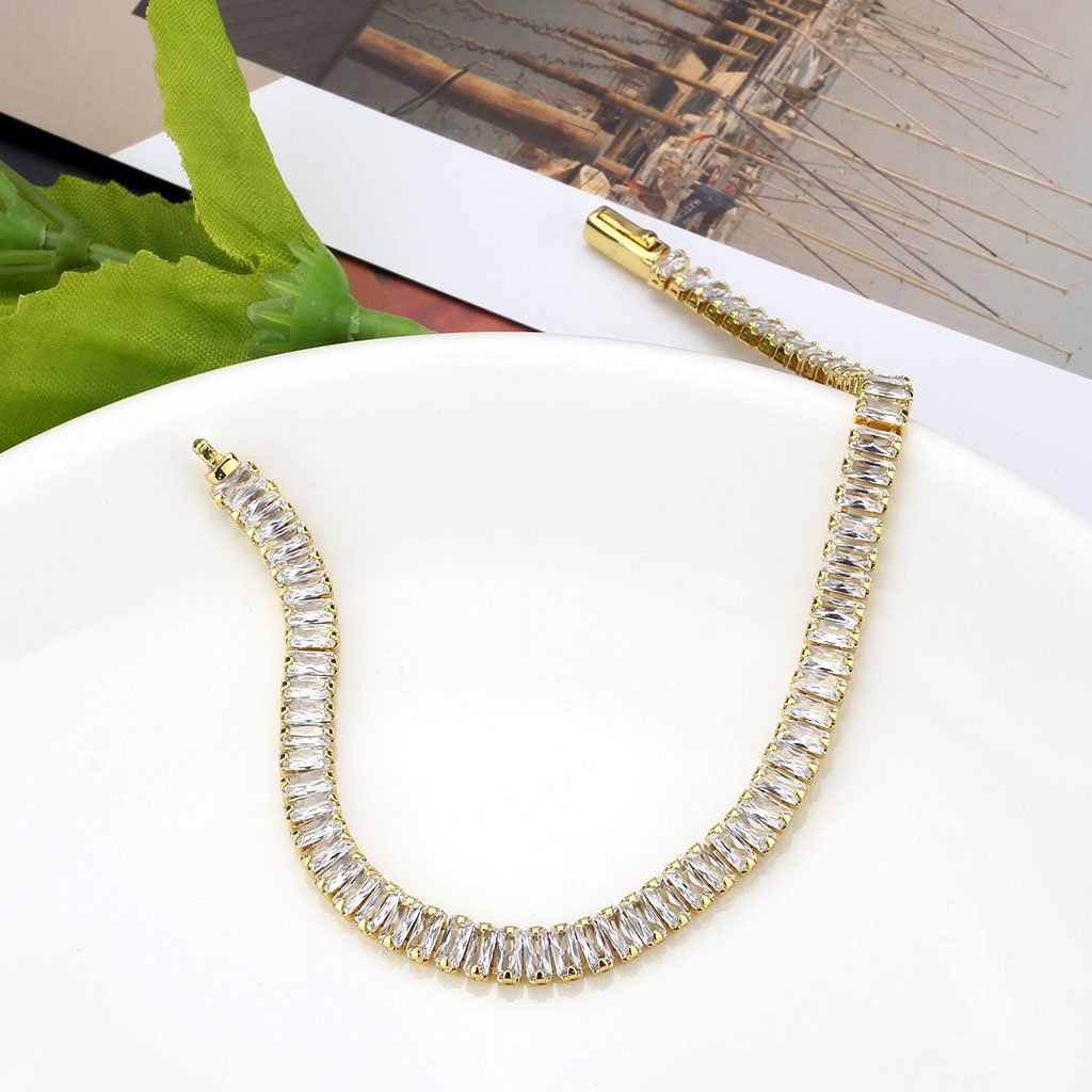 3W1701 - Gold Brass Bracelet with AAA Grade CZ in Clear-4