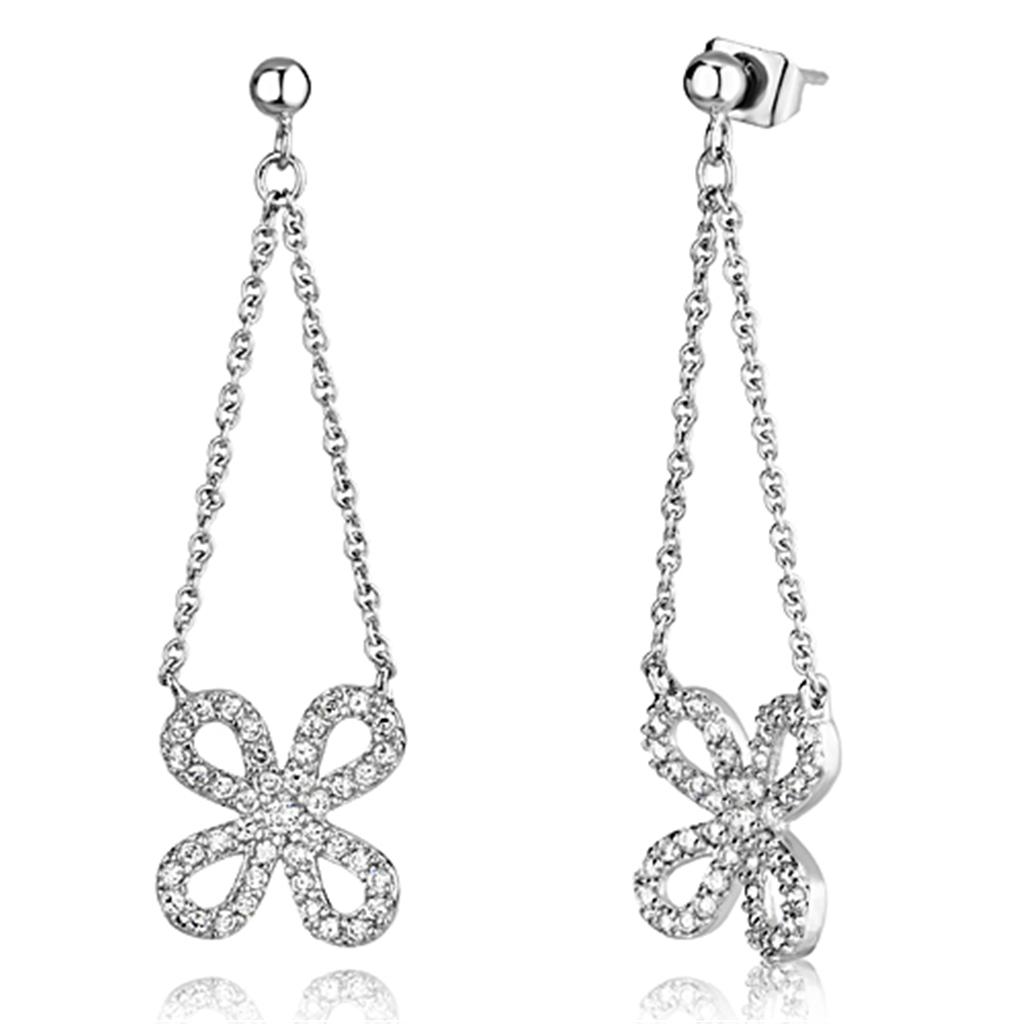 3W354 - Rhodium Brass Earrings with AAA Grade CZ  in Clear-0