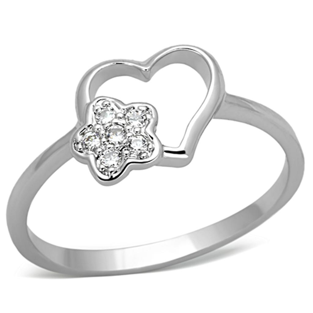 3W472 - Rhodium Brass Ring with AAA Grade CZ  in Clear-0