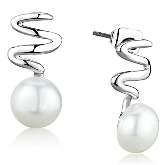 3W687 - Rhodium Brass Earrings with Synthetic Pearl in White-0