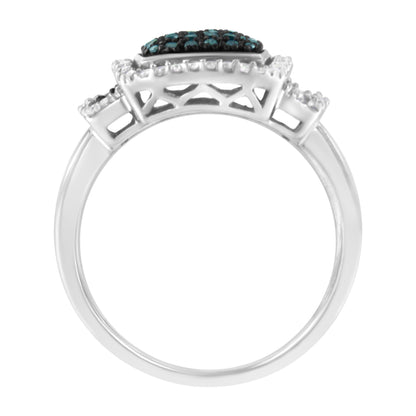 Black Rhodium Plated .925 Sterling Silver 1/2 Cttw White & Blue Diamond Square Halo Cocktail Ring (Fancy Blue & H-I Color, I2-I3 Clarity)-3