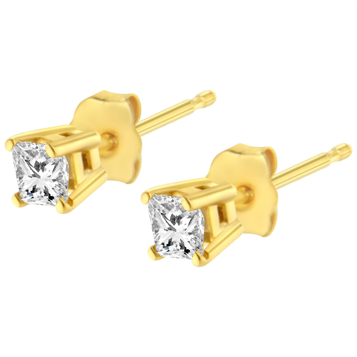 AGS Certified Princess-Cut Square Diamond 4-Prong Solitaire Stud Earrings in 14K Gold (P-Q Color, I1-I2 Clarity)-3